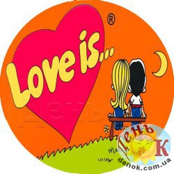 Красивая вафельная картинка на торт Love is...на оранжевом фоне купить в Украине
