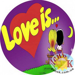 Вафельная картинка на торт Love is на фиолетовом фоне купить в Украине